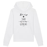 Sweat à Capuche - Jean est trop Génial - Coton Bio - Cadeau Original - Cadeau Personnalisable - Cadeaux-Positifs.com -XS-Blanc-