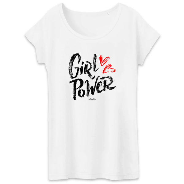 T-Shirt - Girl Power (Coeur) - Coton Bio - 2 Coloris - Cadeau Original - Cadeau Personnalisable - Cadeaux-Positifs.com -XS-Blanc-