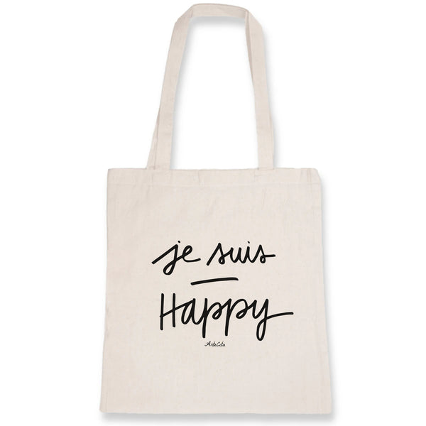 Tote Bag - Je Suis Happy - 100% Coton Bio - Cadeau Personnalisable - Cadeaux-Positifs.com -Unique-Blanc-