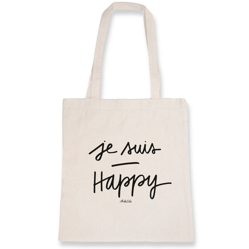 Cadeau anniversaire : Tote Bag - Je Suis Happy - 100% Coton Bio - Cadeau Personnalisable - Cadeaux-Positifs.com -Unique-Blanc-