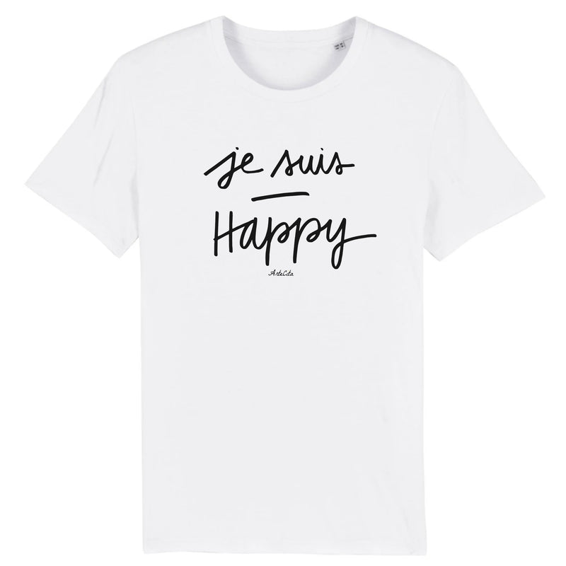 Cadeau anniversaire : T-Shirt - Je Suis Happy - Coton Bio - 5 Coloris - Cadeau Personnalisable - Cadeaux-Positifs.com -XS-Blanc-
