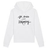 Sweat à capuche - Je Suis Happy - Coton Bio - 3 Coloris - Cadeau Personnalisable - Cadeaux-Positifs.com -XS-Blanc-