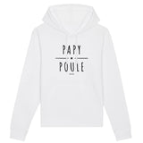 Sweat à Capuche - Papy Poule - Coton Bio - 2 Coloris - Cadeau Original - Cadeau Personnalisable - Cadeaux-Positifs.com -XS-Blanc-