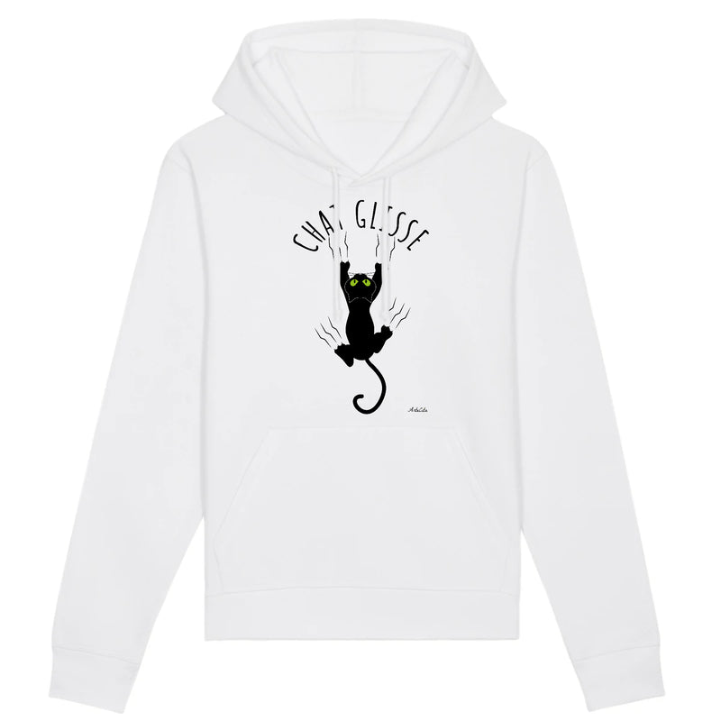 Cadeau anniversaire : Sweat à capuche - Chat Glisse - Coton Bio - 3 Coloris - Cadeau Personnalisable - Cadeaux-Positifs.com -XS-Blanc-