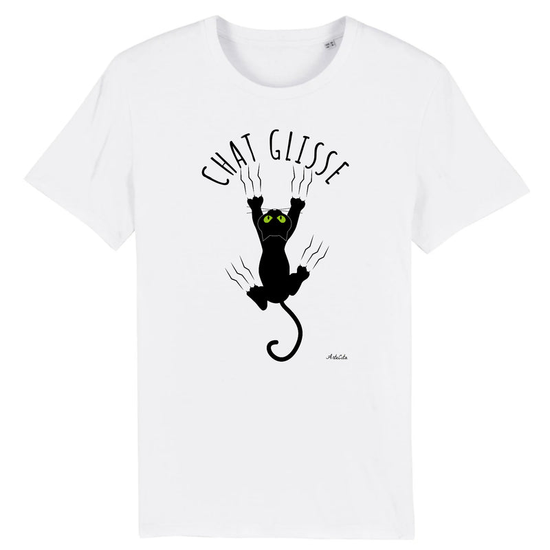 Cadeau anniversaire : T-Shirt - Chat Glisse - Unisexe - Coton Bio - 5 Coloris - Cadeau Personnalisable - Cadeaux-Positifs.com -XS-Blanc-