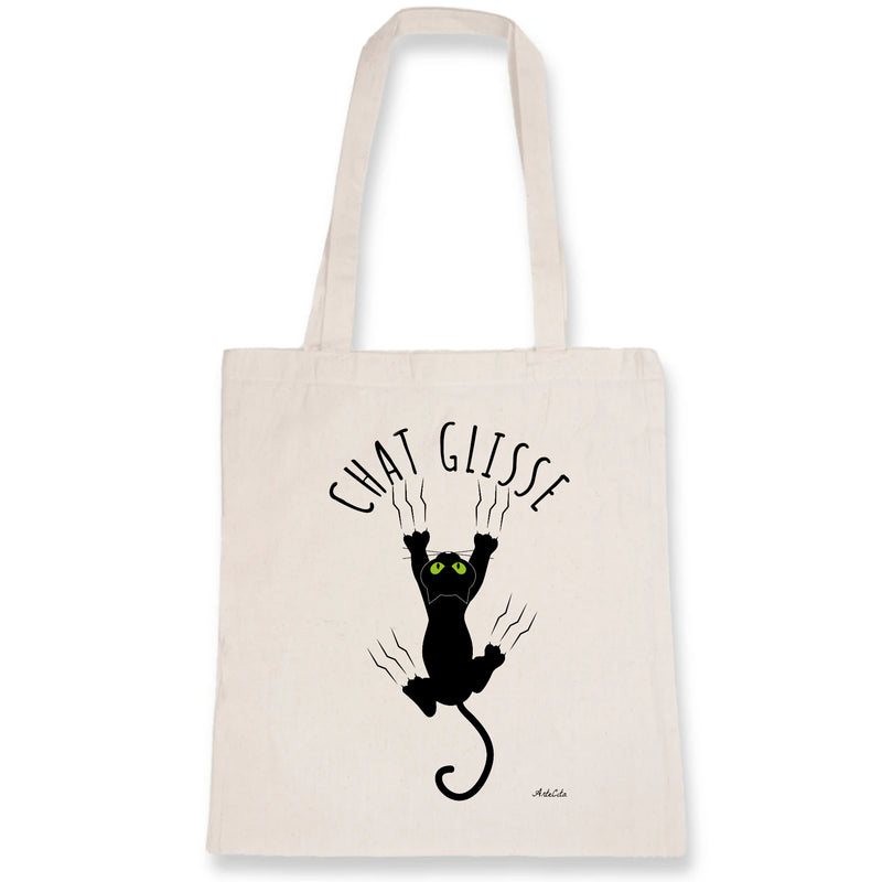 Cadeau anniversaire : Tote Bag - Chat Glisse - 100% Coton Bio - Cadeau Personnalisable - Cadeaux-Positifs.com -Unique-Blanc-