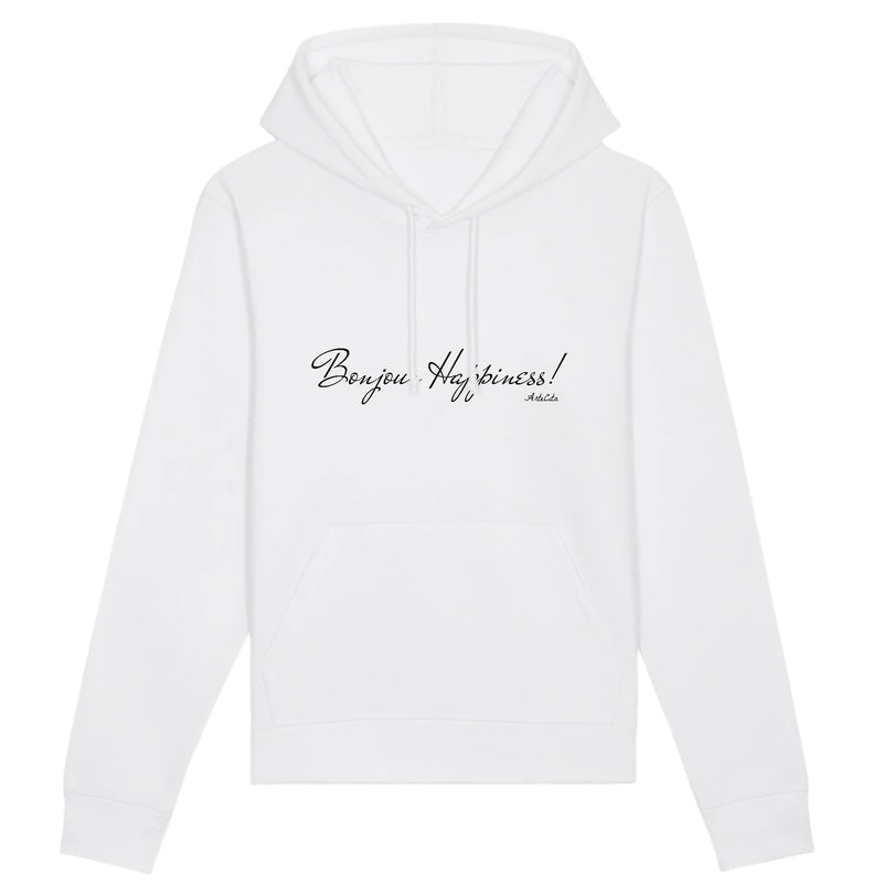 Cadeau anniversaire : Sweat à capuche - Bonjour Happiness - Coton Bio - Cadeau Original - Cadeau Personnalisable - Cadeaux-Positifs.com -XS-Blanc-