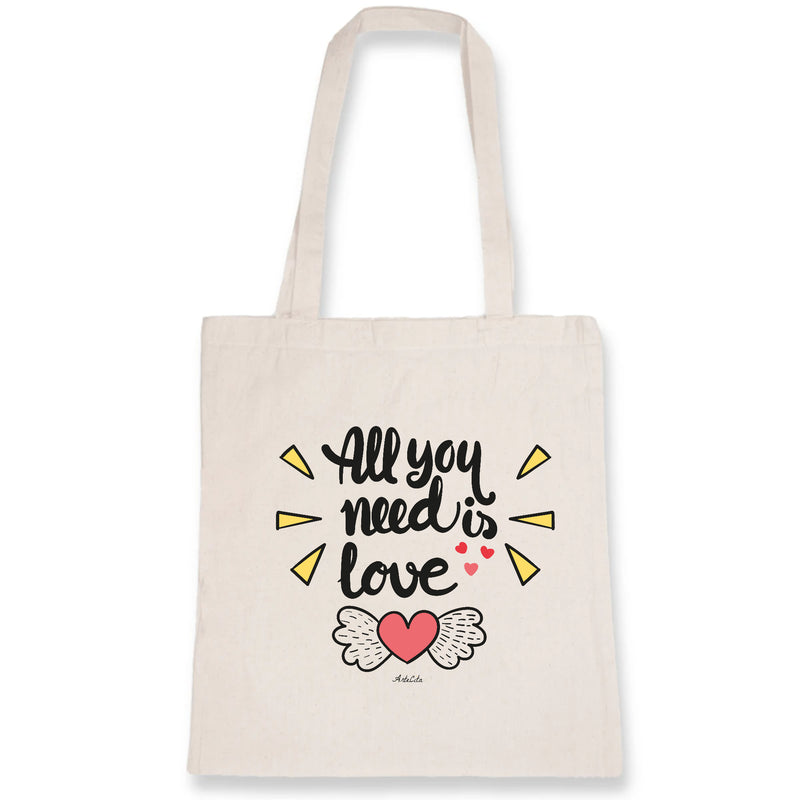 Cadeau anniversaire : Tote Bag - All you need is Love - 100% Coton Bio - Cadeau Personnalisable - Cadeaux-Positifs.com -Unique-Blanc-