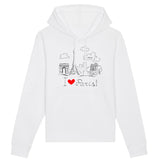 Sweat à capuche - I Love Paris - Coton Bio - 2 Coloris - Cadeau Original - Cadeau Personnalisable - Cadeaux-Positifs.com -XS-Blanc-