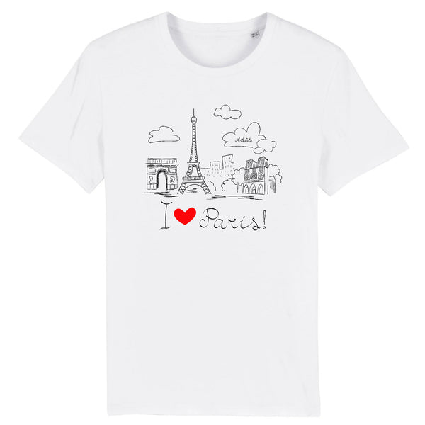 T-Shirt - I Love Paris - Unisexe - Coton Bio - 4 Coloris - Cadeau Original - Cadeau Personnalisable - Cadeaux-Positifs.com -XS-Blanc-