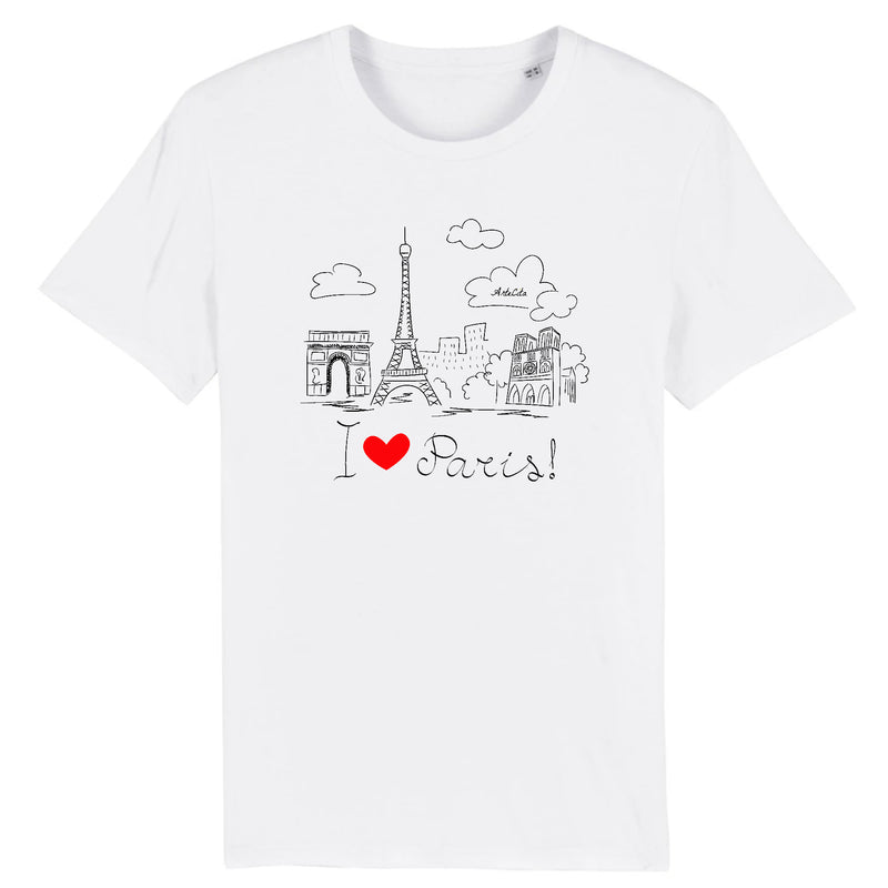 Cadeau anniversaire : T-Shirt - I Love Paris - Unisexe - Coton Bio - 4 Coloris - Cadeau Original - Cadeau Personnalisable - Cadeaux-Positifs.com -XS-Blanc-