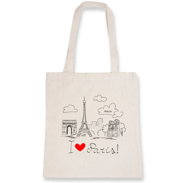 Tote Bag - I Love Paris - Coton Bio - Cadeau Original - Cadeau Personnalisable - Cadeaux-Positifs.com -Unique-Blanc-