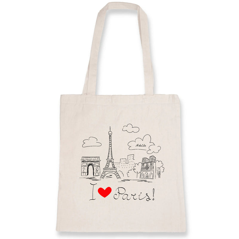 Cadeau anniversaire : Tote Bag - I Love Paris - Coton Bio - Cadeau Original - Cadeau Personnalisable - Cadeaux-Positifs.com -Unique-Blanc-