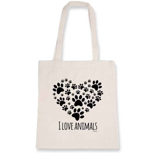 Tote Bag - I Love Animals - Coton Bio - Cadeau Original - Cadeau Personnalisable - Cadeaux-Positifs.com -Unique-Blanc-