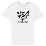T-Shirt - I Love Animals - Unisexe - Coton Bio - Cadeau Original - Cadeau Personnalisable - Cadeaux-Positifs.com -XS-Blanc-