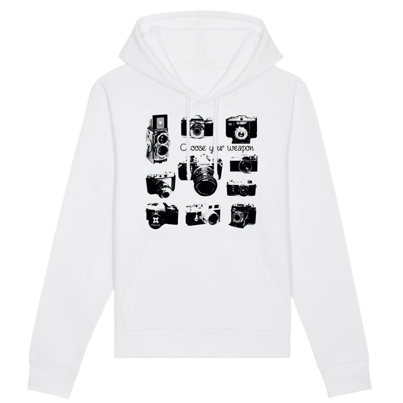 Cadeau anniversaire : Sweat à capuche - Appareils Photo Vintage / Choose your Weapon - Coton Bio - Cadeau Personnalisable - Cadeaux-Positifs.com -XS-Blanc-