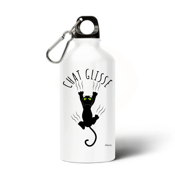 Gourde - Chat Glisse - Aluminium sans BPA - Cadeau Personnalisable - Cadeaux-Positifs.com -Unique-Blanc-