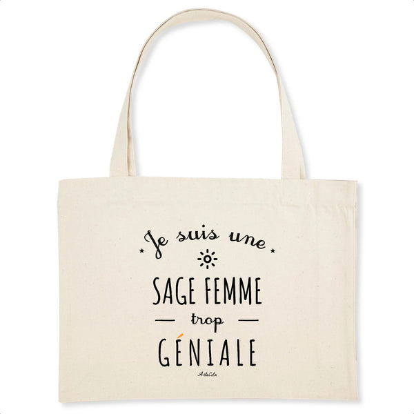 Grand Cabas - Une Sage Femme trop Géniale - Cadeau éco-responsable - Cadeau Personnalisable - Cadeaux-Positifs.com -Unique-Blanc-
