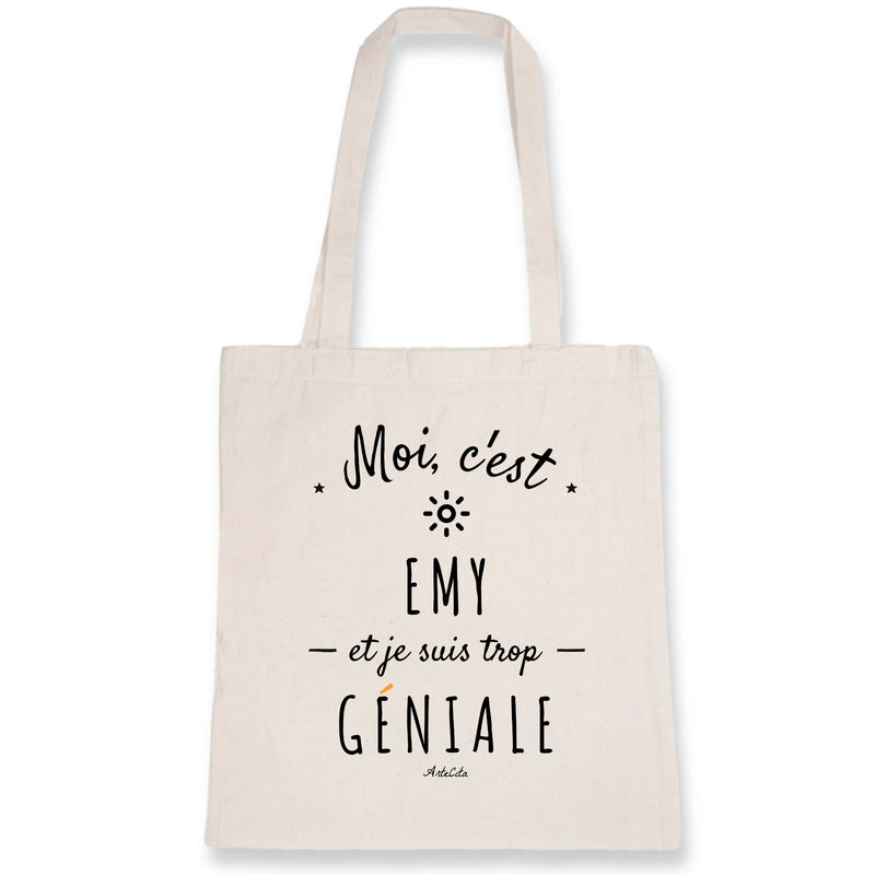 Cadeau anniversaire : Tote Bag - Emy est trop Géniale - Coton Bio - Cadeau Original - Cadeau Personnalisable - Cadeaux-Positifs.com -Unique-Blanc-