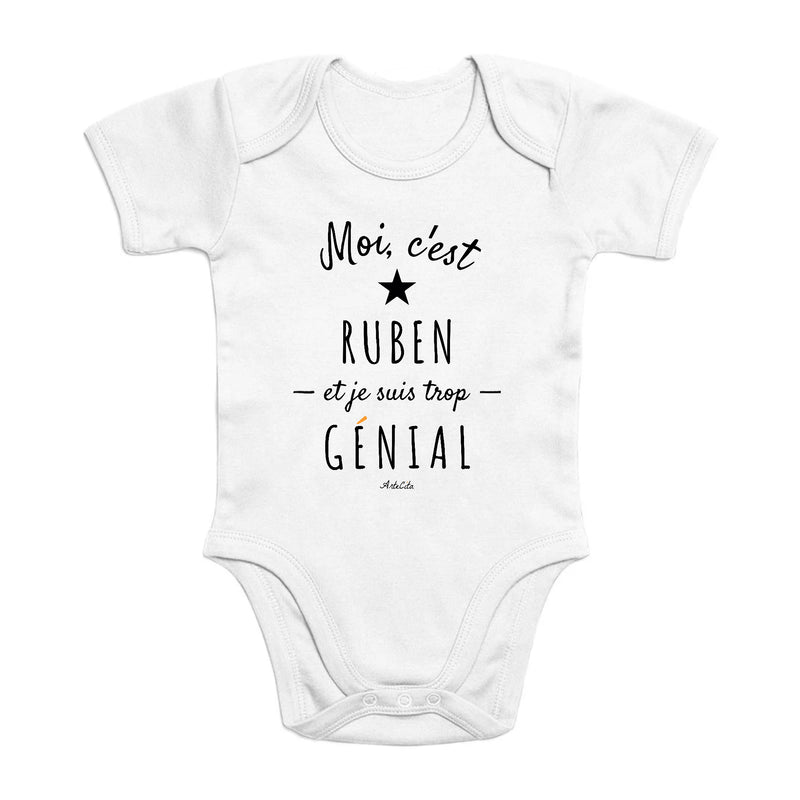 Cadeau anniversaire : Body - Ruben est trop Génial - Coton Bio - Cadeau Original - Cadeau Personnalisable - Cadeaux-Positifs.com -0-3 Mois-Blanc-