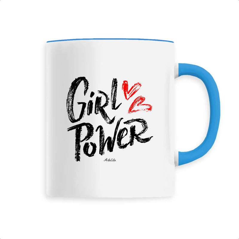 Cadeau anniversaire : Mug - Girl Power (Coeur) - 6 Coloris - Cadeau Original - Cadeau Personnalisable - Cadeaux-Positifs.com -Unique-Bleu-
