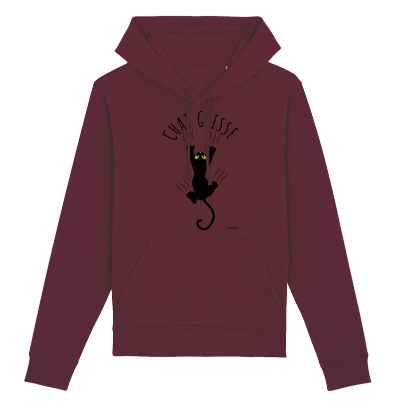 Cadeau anniversaire : Sweat à capuche - Chat Glisse - Coton Bio - 3 Coloris - Cadeau Personnalisable - Cadeaux-Positifs.com -XS-Bordeaux-