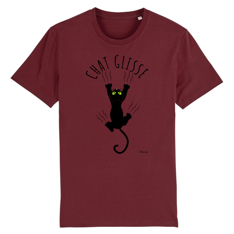 Cadeau anniversaire : T-Shirt - Chat Glisse - Unisexe - Coton Bio - 5 Coloris - Cadeau Personnalisable - Cadeaux-Positifs.com -XS-Bordeaux-