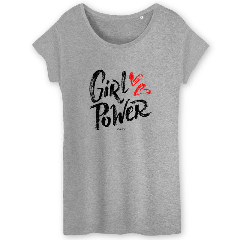 Cadeau anniversaire : T-Shirt - Girl Power (Coeur) - Coton Bio - 2 Coloris - Cadeau Original - Cadeau Personnalisable - Cadeaux-Positifs.com -XS-Gris-