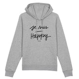 Sweat à capuche - Je Suis Happy - Coton Bio - 3 Coloris - Cadeau Personnalisable - Cadeaux-Positifs.com -XS-Gris-