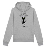 Sweat à capuche - Chat Glisse - Coton Bio - 3 Coloris - Cadeau Personnalisable - Cadeaux-Positifs.com -XS-Gris-