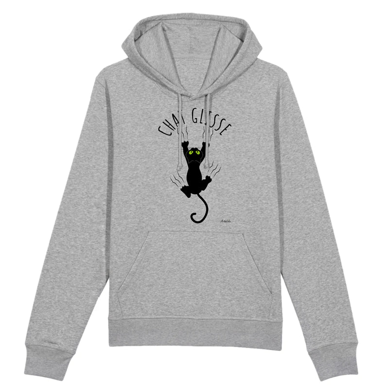 Cadeau anniversaire : Sweat à capuche - Chat Glisse - Coton Bio - 3 Coloris - Cadeau Personnalisable - Cadeaux-Positifs.com -XS-Gris-