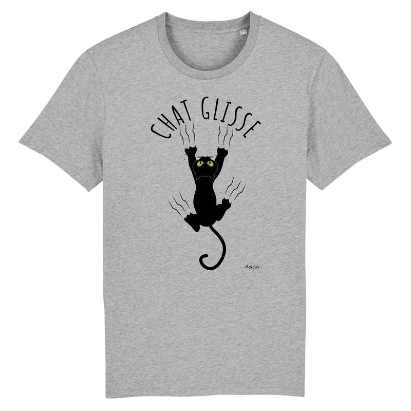 Cadeau anniversaire : T-Shirt - Chat Glisse - Unisexe - Coton Bio - 5 Coloris - Cadeau Personnalisable - Cadeaux-Positifs.com -XS-Gris-