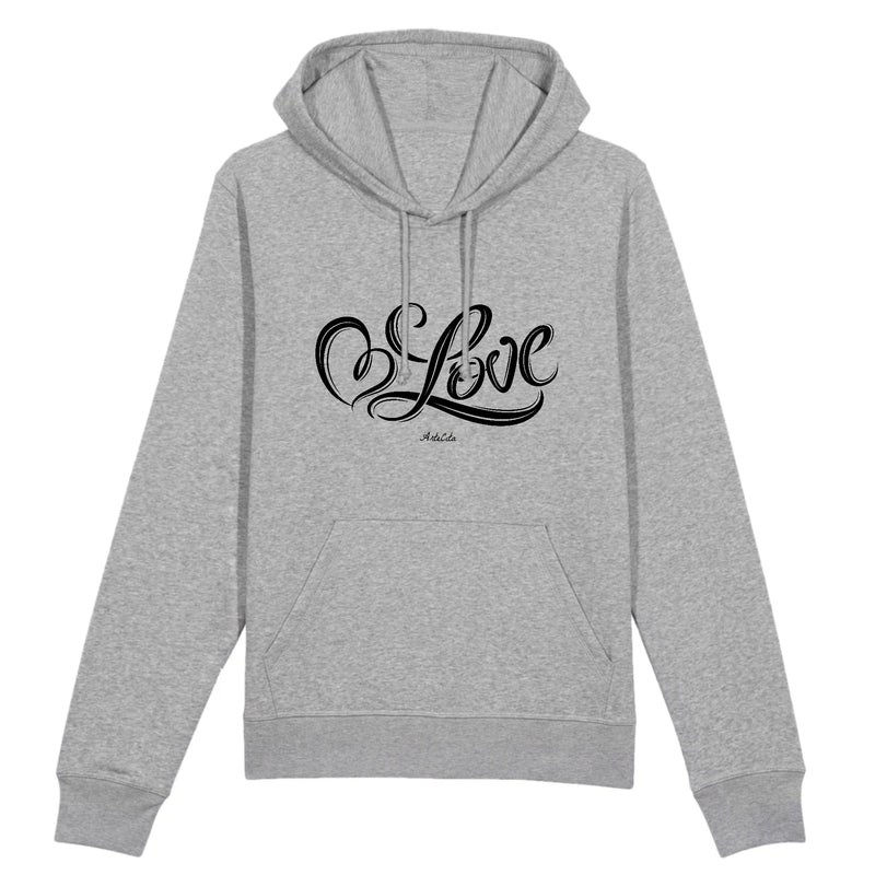 Cadeau anniversaire : Sweat à capuche - Love - Coton Bio - 2 Coloris - Cadeau Personnalisable - Cadeaux-Positifs.com -XS-Gris-