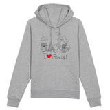 Sweat à capuche - I Love Paris - Coton Bio - 2 Coloris - Cadeau Original - Cadeau Personnalisable - Cadeaux-Positifs.com -XS-Gris-