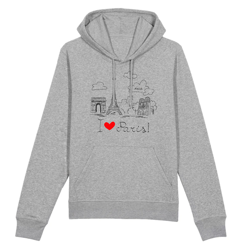 Cadeau anniversaire : Sweat à capuche - I Love Paris - Coton Bio - 2 Coloris - Cadeau Original - Cadeau Personnalisable - Cadeaux-Positifs.com -XS-Gris-