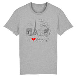 T-Shirt - I Love Paris - Unisexe - Coton Bio - 4 Coloris - Cadeau Original - Cadeau Personnalisable - Cadeaux-Positifs.com -XS-Gris-