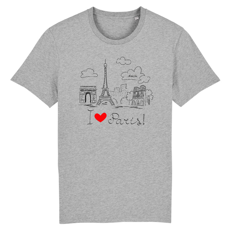 Cadeau anniversaire : T-Shirt - I Love Paris - Unisexe - Coton Bio - 4 Coloris - Cadeau Original - Cadeau Personnalisable - Cadeaux-Positifs.com -XS-Gris-