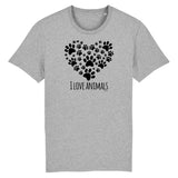 T-Shirt - I Love Animals - Unisexe - Coton Bio - Cadeau Original - Cadeau Personnalisable - Cadeaux-Positifs.com -XS-Gris-