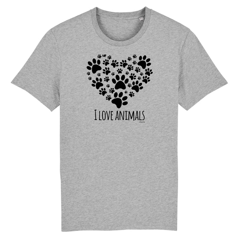Cadeau anniversaire : T-Shirt - I Love Animals - Unisexe - Coton Bio - Cadeau Original - Cadeau Personnalisable - Cadeaux-Positifs.com -XS-Gris-