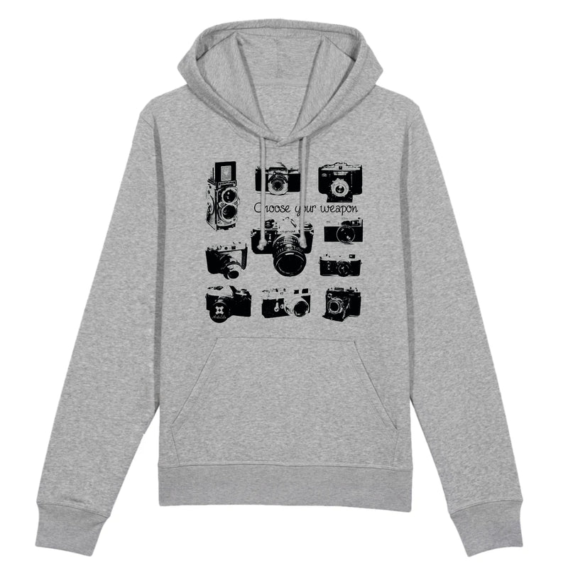 Cadeau anniversaire : Sweat à capuche - Appareils Photo Vintage / Choose your Weapon - Coton Bio - Cadeau Personnalisable - Cadeaux-Positifs.com -XS-Gris-