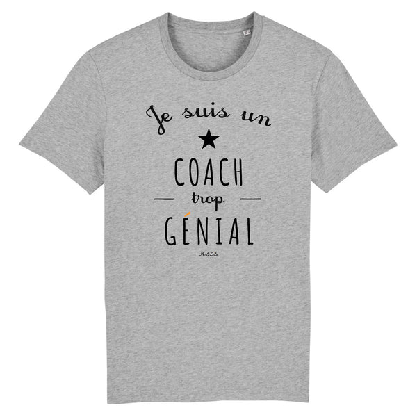 T-Shirt - Un Coach trop Génial - Coton Bio - Cadeau Original - Cadeau Personnalisable - Cadeaux-Positifs.com -XS-Gris-