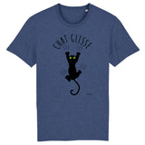 T-Shirt - Chat Glisse - Unisexe - Coton Bio - 5 Coloris - Cadeau Personnalisable - Cadeaux-Positifs.com -XS-Indigo-