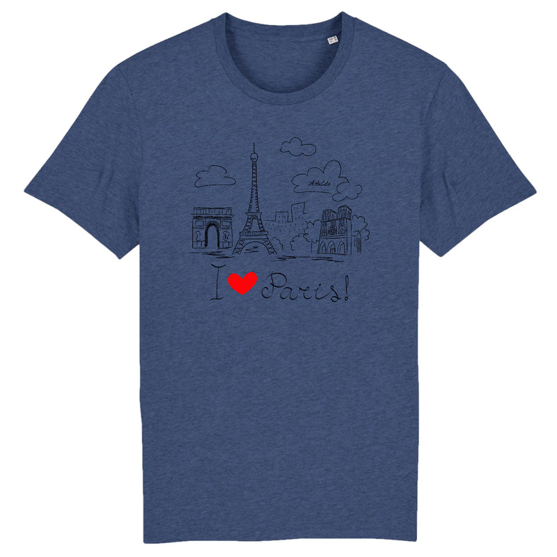 Cadeau anniversaire : T-Shirt - I Love Paris - Unisexe - Coton Bio - 4 Coloris - Cadeau Original - Cadeau Personnalisable - Cadeaux-Positifs.com -XS-Indigo-