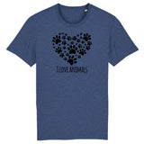 T-Shirt - I Love Animals - Unisexe - Coton Bio - Cadeau Original - Cadeau Personnalisable - Cadeaux-Positifs.com -XS-Indigo-