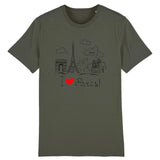 T-Shirt - I Love Paris - Unisexe - Coton Bio - 4 Coloris - Cadeau Original - Cadeau Personnalisable - Cadeaux-Positifs.com -XS-Kaki-