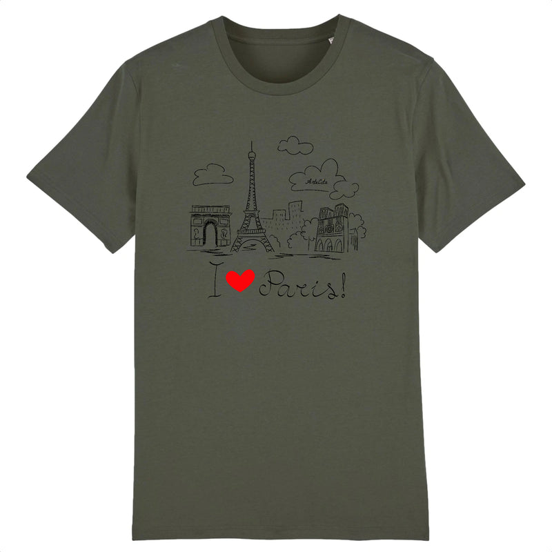 Cadeau anniversaire : T-Shirt - I Love Paris - Unisexe - Coton Bio - 4 Coloris - Cadeau Original - Cadeau Personnalisable - Cadeaux-Positifs.com -XS-Kaki-