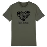 T-Shirt - I Love Animals - Unisexe - Coton Bio - Cadeau Original - Cadeau Personnalisable - Cadeaux-Positifs.com -XS-Kaki-