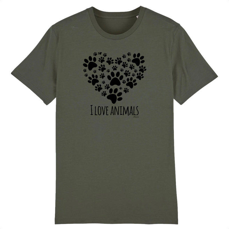Cadeau anniversaire : T-Shirt - I Love Animals - Unisexe - Coton Bio - Cadeau Original - Cadeau Personnalisable - Cadeaux-Positifs.com -XS-Kaki-