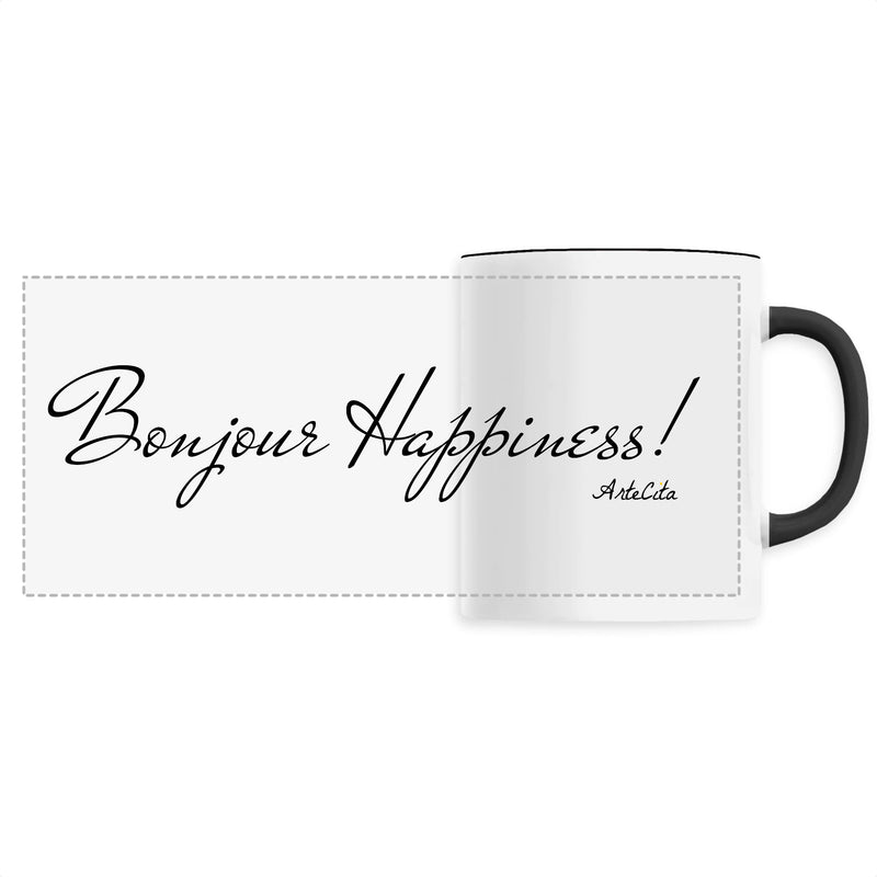 Cadeau anniversaire : Mug - Bonjour Happiness - 6 Coloris - Cadeau Original - Cadeau Personnalisable - Cadeaux-Positifs.com -Unique-Noir-