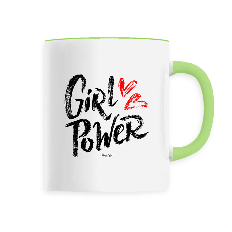 Cadeau anniversaire : Mug - Girl Power (Coeur) - 6 Coloris - Cadeau Original - Cadeau Personnalisable - Cadeaux-Positifs.com -Unique-Vert-